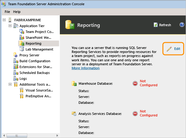 Edit the information to configure reporting