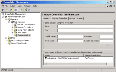 Figure 7 Domain Delegation tab allows for configuration of editing all GPOs in the archive