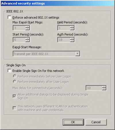 图 3 Windows Vista 有线策略的默认“高级”安全设置对话框