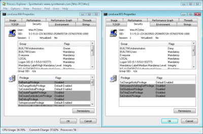 Figure 4 Two instances of cmd.exe with different privileges