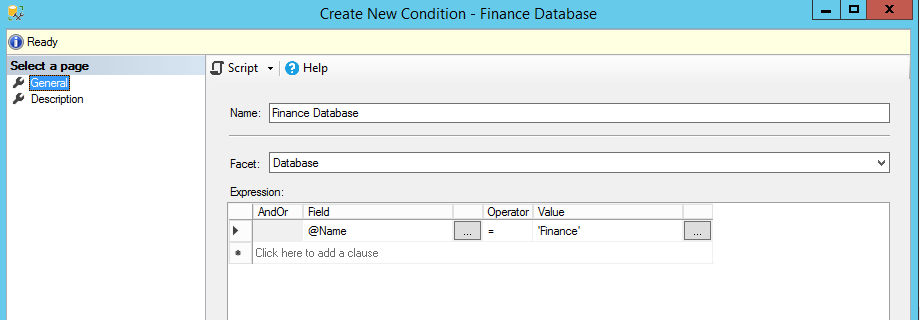 创建新的“finance database”条件