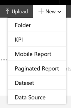 Screenshot of the New menu that includes the Mobile Report option.
