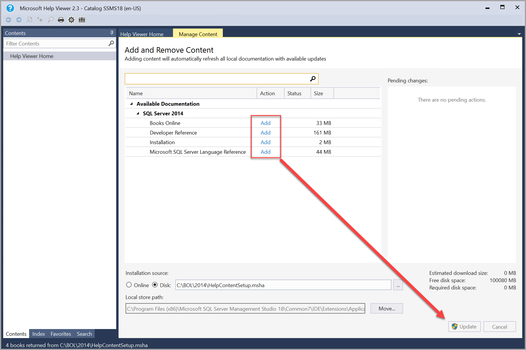 帮助查看器中的 SQL Server 2014 丛书添加和更新操作