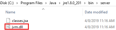 用于检查 bin 文件夹中 jvm.dll 文件的屏幕截图。