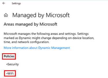 Microsoft 管理的“区域”的屏幕截图，其中 Windows 上列出了 WiFi。