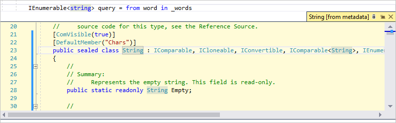 Visual Studio 中的“速览定义”窗口的屏幕截图。