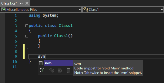 Visual Studio 2022 中代码片段的 IntelliSense 弹出项的屏幕截图。
