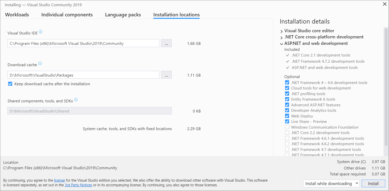Visual Studio 2019 - 选择安装位置