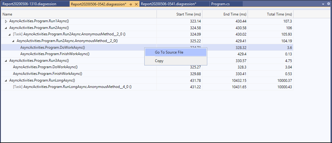 .NET Async tool with Go To Source File selected