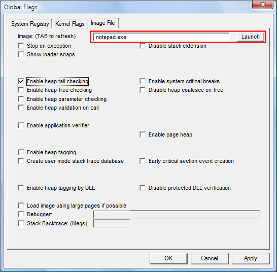 Windows Vista 中“图像文件”选项卡的屏幕截图，其中包含“启动”按钮。