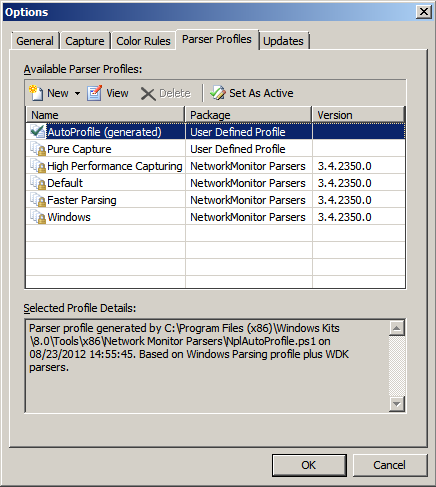 “分析程序配置文件”选项卡的屏幕截图，其中“自动配置文件”设置为“活动”。