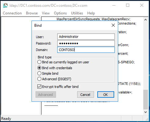 Screenshot that shows the Bind with credentials option.