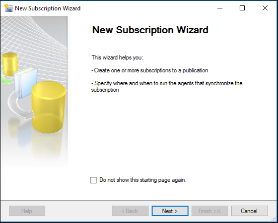 Screenshot that shows the New Subscription Wizard screen.