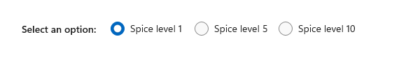 具有三个选项的单选按钮组：“不辣”、“辛辣”和“超辣”