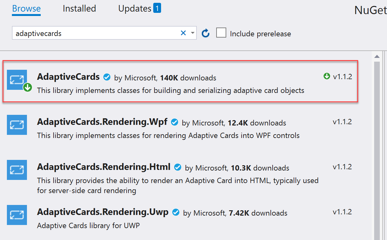 Adaptive Cards NuGet package