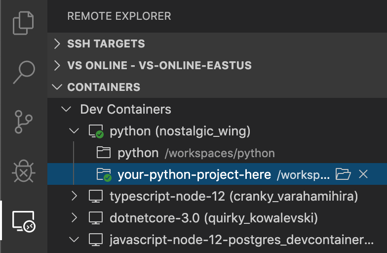 VSCode container menu screenshot
