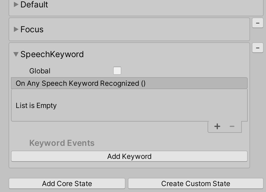 Speech keyword component in the Inspector