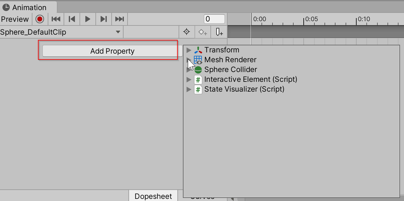 Adding animation property in the Animator window