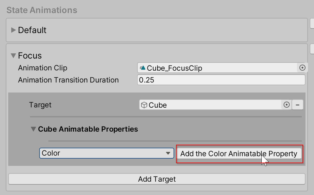 Selecting the visualizer color animatable property