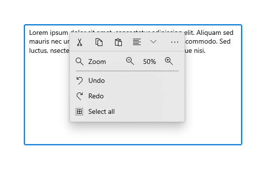 A command bar flyout with complex UI