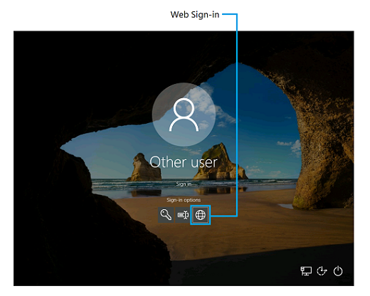Windows 10登录屏幕的屏幕截图，其中突出显示了 Web 登录功能。