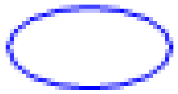 illustration of an ellipse made up of different shades of blue pixels on a white background