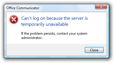 消息的屏幕截图：服务器不可用 