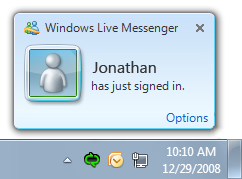 Screen shot of notification of contact signed in 