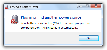 严重电池电量不足警告屏幕截图
