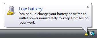 Screen shot of low-battery warning 