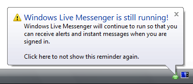 "实时 messenger 正在运行" 警告的屏幕截图 