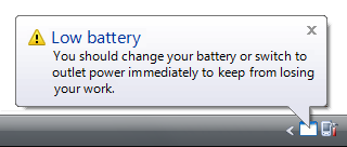 电池电量不足警告通知的屏幕截图 