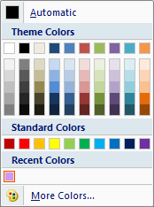 将 colortemplate 属性设置为 themecolors 的下拉列表颜色像素元素的屏幕截图。