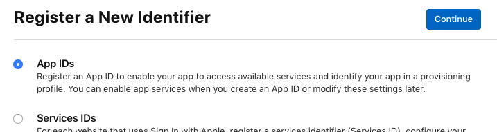 Screenshot shows Register a New Identifier option.