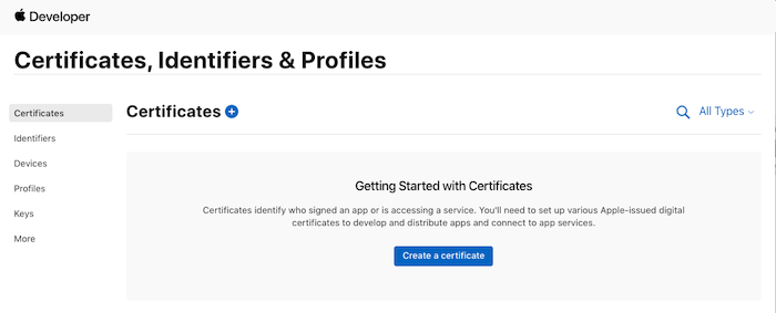 Selecting Certificates, IDs & Profiles