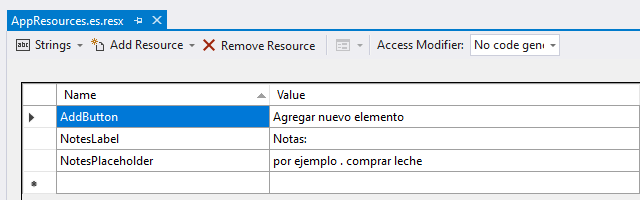 在 .resx 文件中指定默认西班牙语文本资源