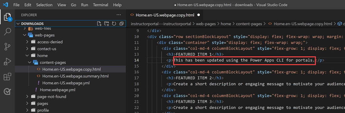 使用 Visual Studio Code 更新的文字。