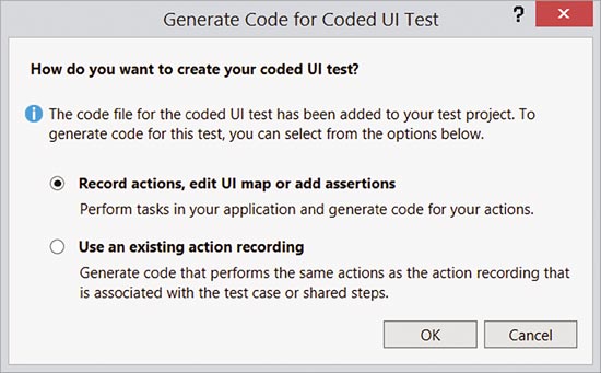 對話方塊Visual Studio顯示記錄或編輯編碼的 UI 測試