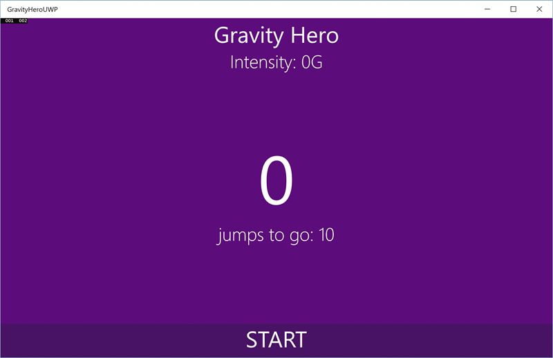 重力英雄範例應用程式在 Windows 10 上執行