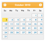 顯示使用UI-Lightness主題設定樣式的 2010 年 10 月行事曆頁面螢幕擷取畫面。