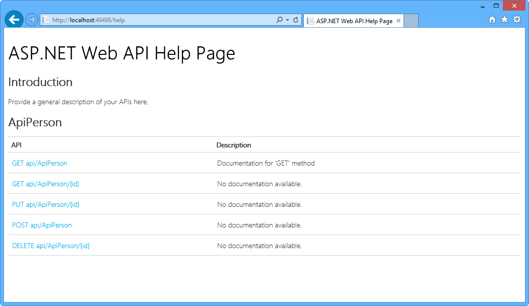 ASP.NET Web API說明頁面