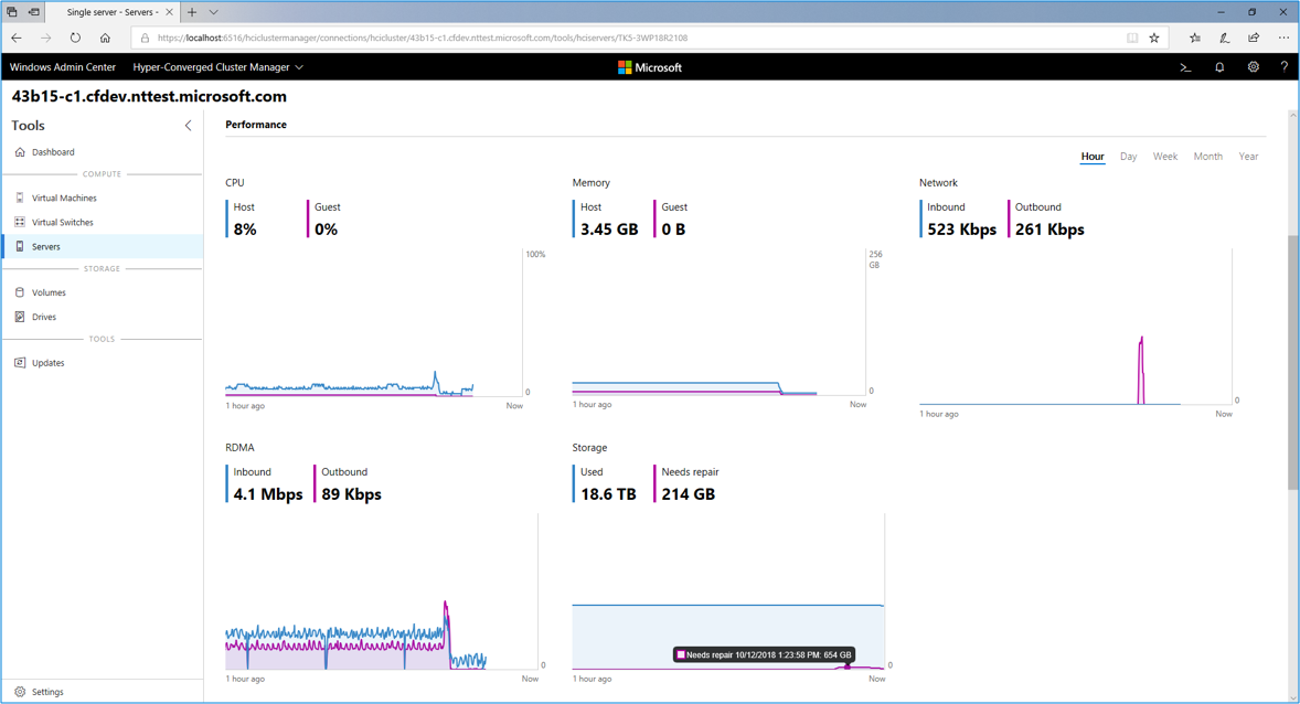 Screen capture of server view in Windows Admin Center.