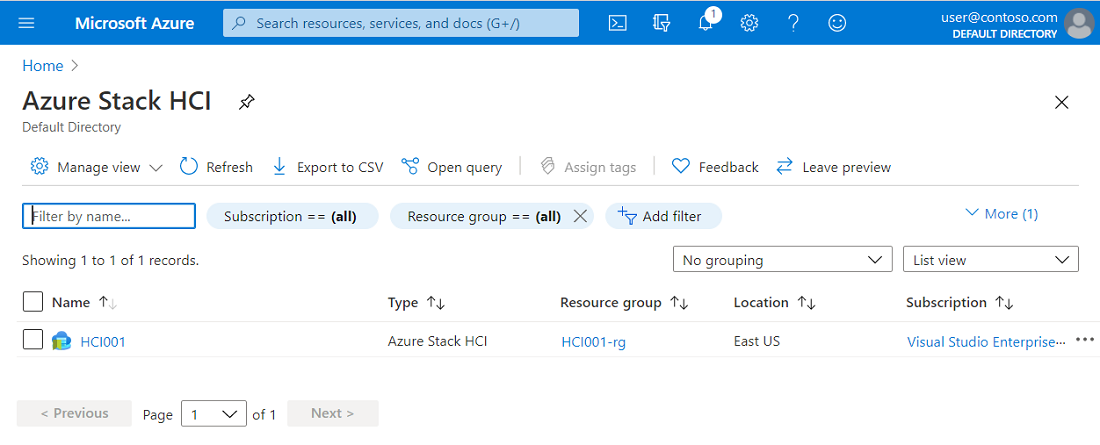 Home page for Azure Stack HCI Service on Azure portal