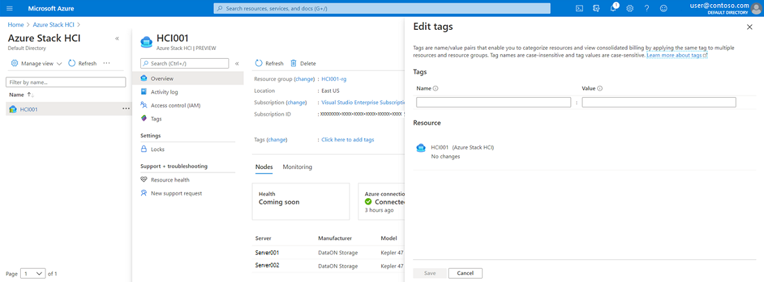 Add or edit tags for Azure Stack HCI resource on Azure portal