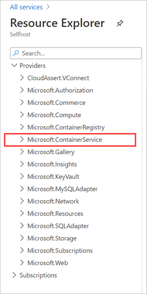 在資源總管中檢查 Microsoft.ContainerService。