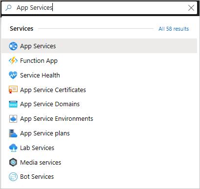 Search for App Services, Azure portal, create PHP web app