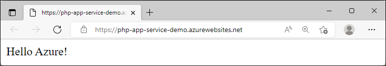 Screenshot of the updated sample app running in Azure, showing 'Hello Azure!'