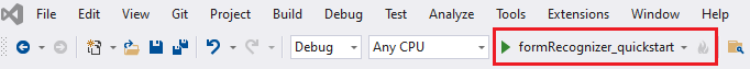 執行 Visual Studio 程式按鈕的螢幕快照。