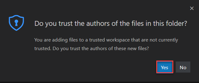 確認檔案作者信任的螢幕快照。