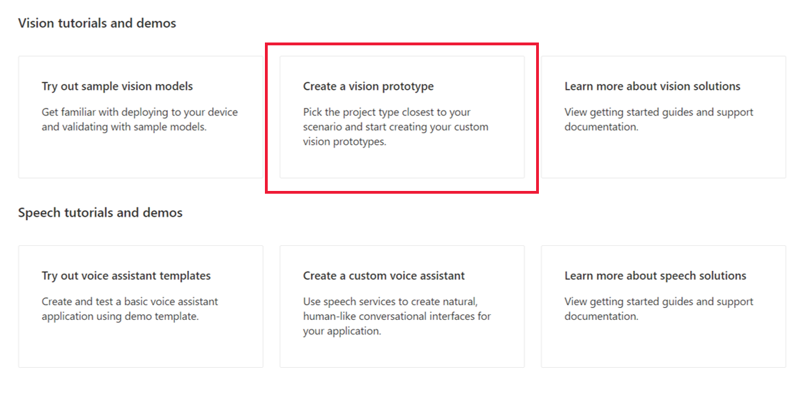 Azure Percept Studio 示範和教學課程畫面。